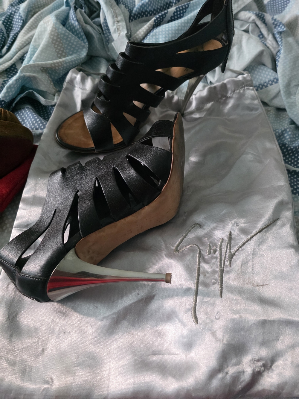 Giuseppe Zanotti Black Leather Cutout Stiletto Heels